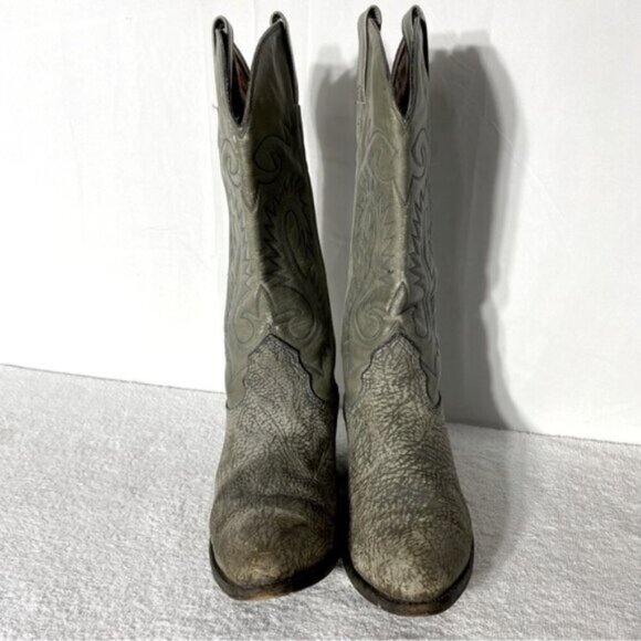 Vintage Grey Green Leather Pointed Toe Cowboy Boots 8.5 - Picture 2 of 16